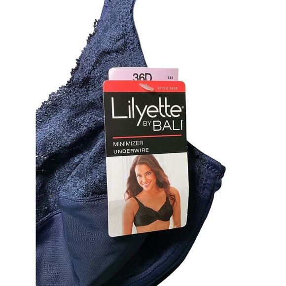 Lillyette by Bali Minimizer Comfort Lace Underwire Bra 0428 Sailor Blue Size 36D - Picture 4 of 6